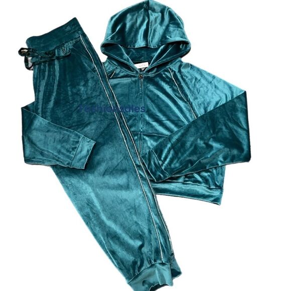 Victoria’s Secret Supersoft Velour W / diamonds Tracksuit Hoodie & Jogger Green - Picture 1 of 9
